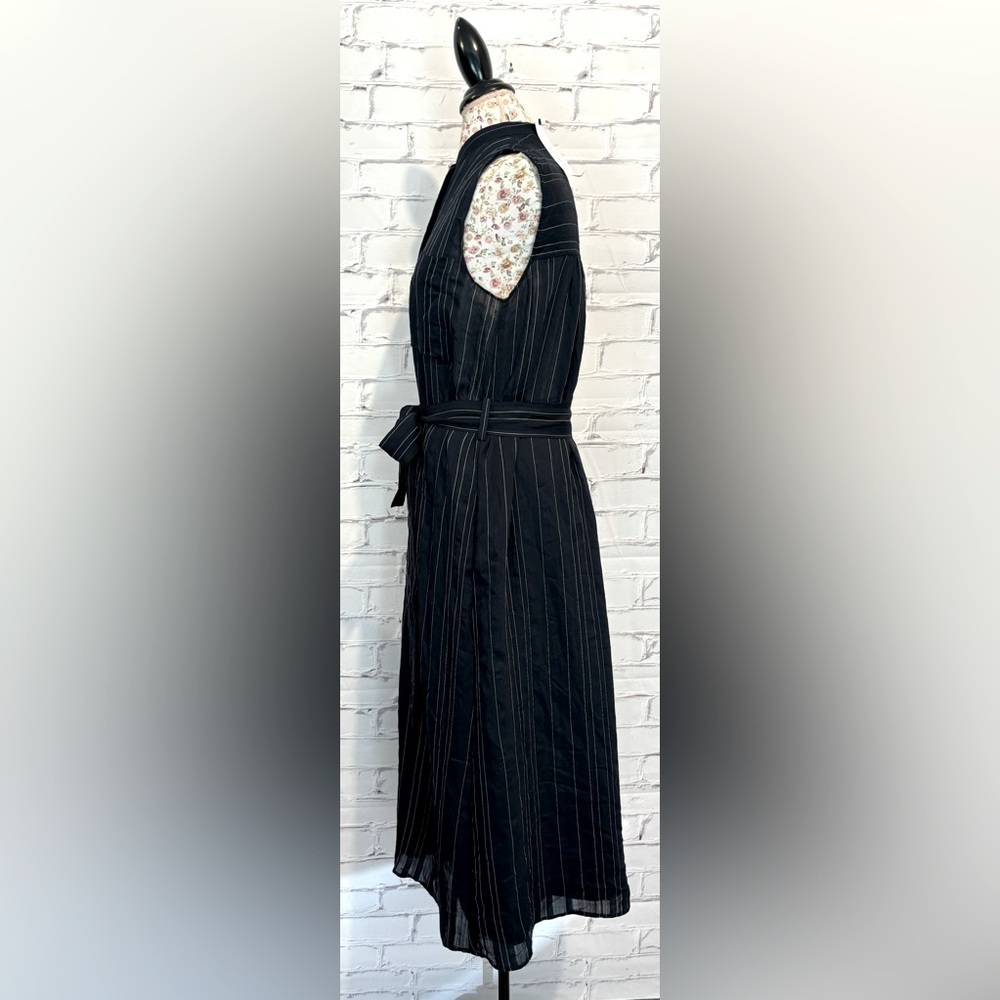 Vince Navy Blue and White Short Sleeve Drapey Stripe Shirred Dress - Size Medium - Picture 6 of 9